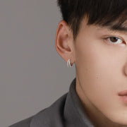 ピアス メンズ アクセサリー フープピアス リングピアス 両耳用 男性用 ダブルライン 2連 おしゃれ シンプル 耳飾り 単色 シルバー ブラック ギフト プレゼント