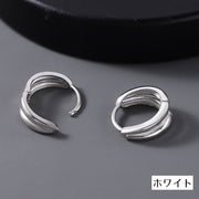 ピアス メンズ アクセサリー フープピアス リングピアス 両耳用 男性用 ダブルライン 2連 おしゃれ シンプル 耳飾り 単色 シルバー ブラック ギフト プレゼント