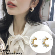 ピアス ハーフフープピアス レディース アクセサリー C型 ゴールドカラー フェイクパール 上品 かわいい シンプル ハーフリング プレゼント