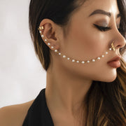 ピアス イヤーカフ 鼻ピアス フェイクピアス チェーン付き レディース アクセサリー ジュエリー スタッドピアス フェイクパール チェーンピアス ボディーピアス