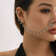 ピアス イヤーカフ 鼻ピアス フェイクピアス チェーン付き レディース アクセサリー ジュエリー スタッドピアス フェイクパール チェーンピアス ボディーピアス