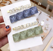 ヘアクリップ ヘアピン セット ヘアアクセサリー 髪留め 前髪ピン ヘアアレンジ ピン留め くちばしクリップ スクエアプレート ストーン風 サイドピン ホワイト ブルー ピンク
