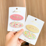 パッチン留め 2個セット ヘアピン レディース ヘアアクセサリー 楕円形 フラワー 花柄 オーバル 髪飾り 髪留め まとめ髪 ヘアアレンジ カジュアル デイリー 普段使い ガーリー キュート 子ども キッズ 女の子 おしゃれ かわいい 女子 女性用