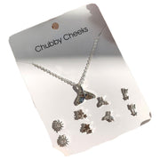 ピアス×4ペア ネックレス×1点 合計5点セット レディース アクセサリー ペンダント チェーン ラインストーン パール風 華奢