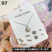 ピアス×4ペア ネックレス×1点 合計5点セット レディース アクセサリー ペンダント チェーン ラインストーン パール風 華奢