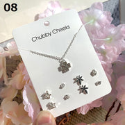 ピアス×4ペア ネックレス×1点 合計5点セット レディース アクセサリー ペンダント チェーン ラインストーン パール風 華奢