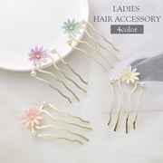ヘアコーム レディース ヘアアクセサリー かんざし 簪 フラワー 花 パール調 おしゃれ かわいい 髪留め 髪飾り ヘアアレンジ 女性用