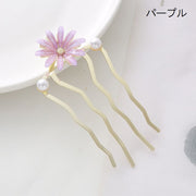 ヘアコーム レディース ヘアアクセサリー かんざし 簪 フラワー 花 パール調 おしゃれ かわいい 髪留め 髪飾り ヘアアレンジ 女性用