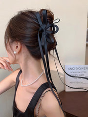 バンスクリップ レディース リボン ロング ヘアクリップ 髪留め 髪飾り まとめ髪 ヘアアクセサリー ヘアアレンジ 上品