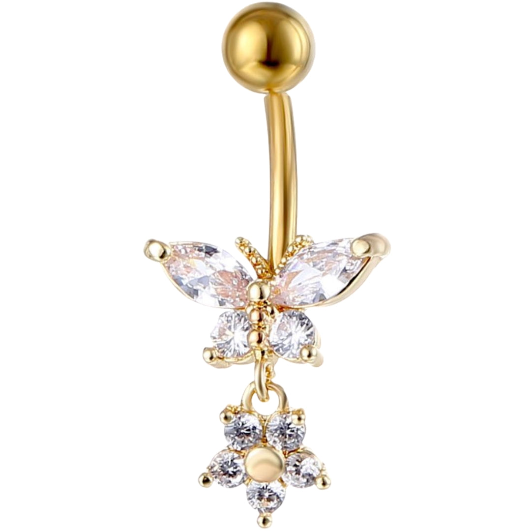 ボディピアス レディース メンズ アクセサリー へそピアス バーベル型 カーブ 蝶 バタフライ ラインストーン キラキラ おしゃれ かわいい