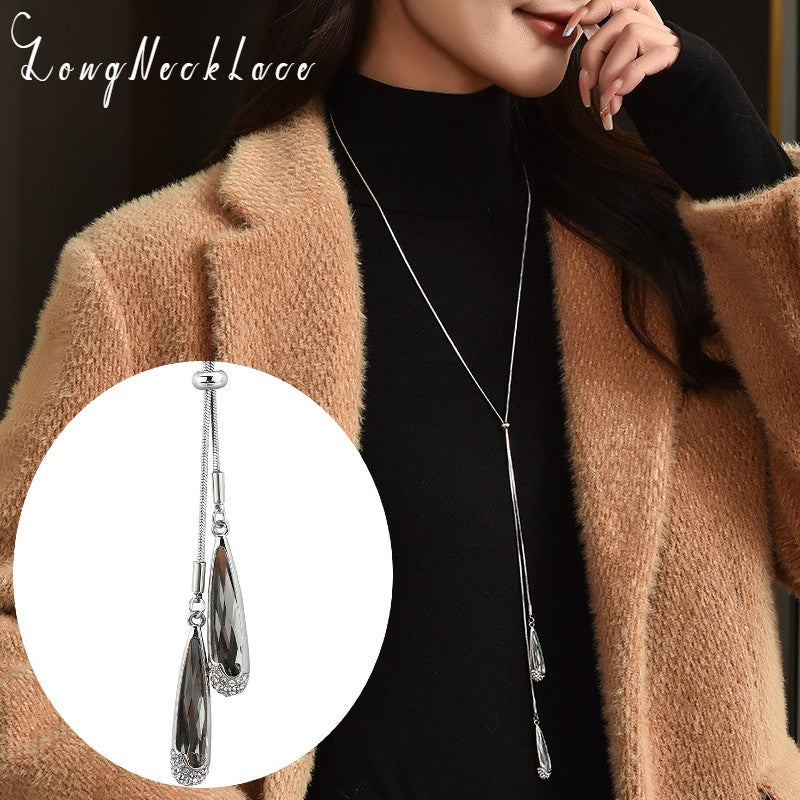 ラリエットロングネックレス ロングネックレス レディース アクセサリー ネックレス Y字 シルバーカラー おしゃれ 可愛い シンプル 女子会 パーティー 大人可愛い 上品