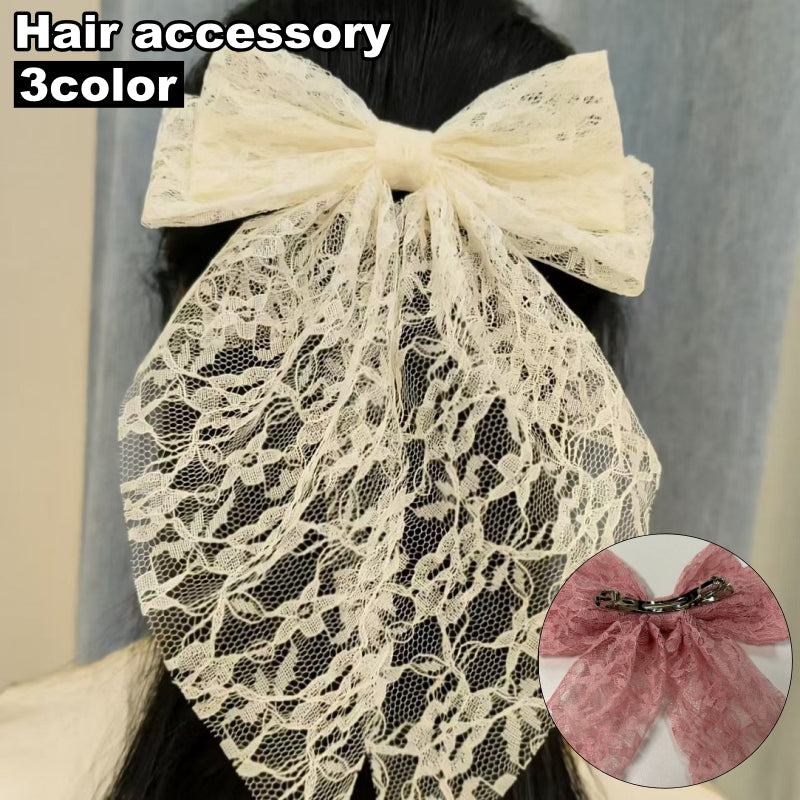 バレッタ ヘアアクセサリー レディース 髪留め 髪飾り まとめ髪 ヘアアレンジ 大きめ リボン 存在感 レース フェミニン かわいい 大人女子 女性用