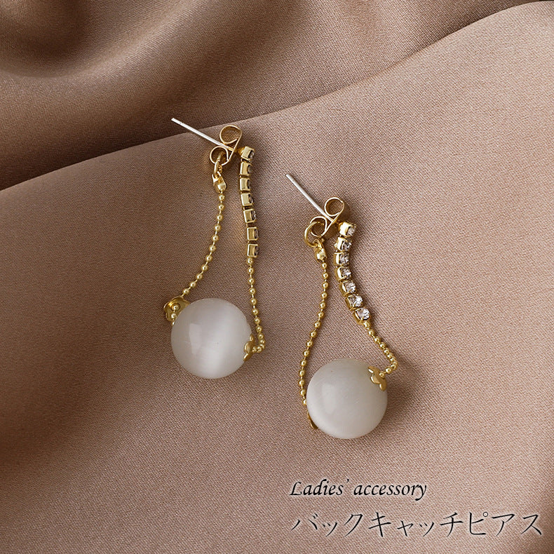 スタッドピアス バックキャッチピアス アクセサリー レディース 両耳用 チェーン 猫目石風 ストーン 揺れる ラインストーン シンプル おしゃれ かわいい お出掛け オフィス フェミニン カジュアル デイリー デート フォーマル エレガント ギフト プレゼント 普段使い 女性用 婦人用