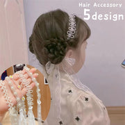 カチューシャ リボン付き ヘッドドレス 子供 キッズ ジュニア 女の子 ヘアアクセサリー 髪飾り ロングリボン レースリボン フェイクパール ラインストーン 花 フラワー かわいい 上品 きれいめ 発表会 結婚式 白