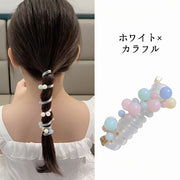 スパイラルヘアゴム 髪ゴム 髪くくり ヘアアクセサリー ブレスレット キッズ 女の子 ジュニア フェイクパール パール風 ホワイト カラフル パステル 可愛い お洒落