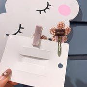 ヘアクリップ パッチン留め ヘアアクセサリー 2本セット キッズ 女の子 子ども チェック柄 お花 フラワー かわいい キュート ナチュラル 髪留め ヘアアレンジ サイド 前髪 髪飾り かわいい 可愛い お出かけ おしゃれ ガール イエロー ブラウン ブルー