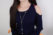 ロングネックレス レディース アクセサリー 首飾り フェイクパール チェーン アジャスター付き 丸 シルバーカラー 女性用 おしゃれ ギフト 記念日 誕生日 贈り物 プレゼント 外出 お出掛け デート ファッション小物