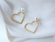 スタッドピアス アクセサリー 2way フェイクパール ハート 両耳用 レディース 女性 婦人用 かわいい おしゃれ キュート キレイ目 上品 贈り物 ゴールドカラー シルバーカラー プレゼント 誕生日 ギフト