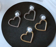 スタッドピアス アクセサリー 2way フェイクパール ハート 両耳用 レディース 女性 婦人用 かわいい おしゃれ キュート キレイ目 上品 贈り物 ゴールドカラー シルバーカラー プレゼント 誕生日 ギフト