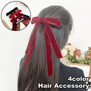 バレッタ ヘアクリップ リボン レディース 女性 ヘアアクセサリー 髪留め 髪飾り ロング 垂れる 大きめ ビッグ ベロア調 ヘアアレンジ まとめ髪 華やか 婦人用 ファッション小物