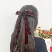 バレッタ ヘアクリップ リボン レディース 女性 ヘアアクセサリー 髪留め 髪飾り ロング 垂れる 大きめ ビッグ ベロア調 ヘアアレンジ まとめ髪 華やか 婦人用 ファッション小物