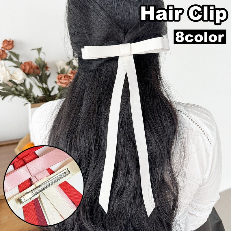 ヘアクリップ リボン レディース 女性 ヘアアクセサリー 髪留め 髪飾り ロング 垂れる 存在感 ヘアアレンジ まとめ髪 シンプル 婦人用 ファッション小物