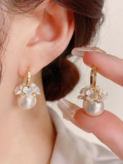 ピアス フープピアス 両耳用 レディース アクセサリー ラインストーン フェイクパール フラワー 清楚 かわいい 上品 高級感
