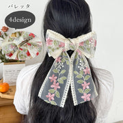 バレッタ 髪留め レディース 女性 ヘアアクセサリー ファッション雑貨 レースリボン 刺繍レース 花柄 フラワー リーフ ボタニカル柄 総柄 レッド ピンク ブルー フェミニン ガーリー 可愛い キュート おしゃれ 華やか カントリー調 ロリータファッション