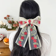 バレッタ 髪留め レディース 女性 ヘアアクセサリー ファッション雑貨 レースリボン 刺繍レース 花柄 フラワー リーフ ボタニカル柄 総柄 レッド ピンク ブルー フェミニン ガーリー 可愛い キュート おしゃれ 華やか カントリー調 ロリータファッション