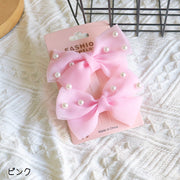 ヘアクリップ 髪飾り 2個セット キッズ 子供 女の子 ヘアアクセサリー まとめ髪 ヘアアレンジ 前髪 横髪 フェイクパール リボン かわいい キュート おしゃれ ガーリー シンプル プレゼント ギフト ピンク 緑 青 紫 黄