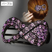 ヘアクリップ サイドバンスクリップ レディース ヘアアクセサリー ラインストーン キラキラ リボン風 8の字 髪留め 髪飾り まとめ髪 ヘアアレンジ おしゃれ かわいい 華やか お出かけ 普段使い 女性用 ギフト プレゼント 贈り物
