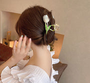 ヘアクリップ バンズクリップ レディース 女性 婦人 ヘアアクセサリー ヘアアレンジ まとめ髪 髪留め 髪飾り 簡単 チューリップ 花 アクセント かわいい