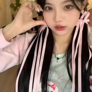 ヘアクリップ 2個セット ヘアアクセサリー レディース 女性 ツイスト 編み込みヘア 髪飾り まとめ髪 髪留め ヘアアレンジ リボン 長め キュート 可愛い お洒落