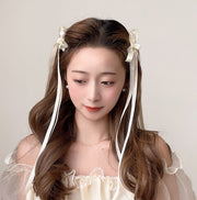 ヘアクリップ 2個セット ヘアアクセサリー レディース 女性 ツイスト 編み込みヘア 髪飾り まとめ髪 髪留め ヘアアレンジ リボン 長め キュート 可愛い お洒落