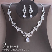 ネックレス イヤリング ピアス 2点セット レディース 女性用 アクセサリー ウェディング 花嫁 結婚式 披露宴 パーティー ブライダル ジュエリー風 ラインストーン キラキラ ゴージャス