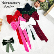 ヘアクリップ 髪留め レディース 女性用 ヘアアクセサリー 髪飾り りぼん リボン ベロア調 大きめ 無地 可愛い おしゃれ ガーリー 存在感 ヘアアレンジ おでかけ