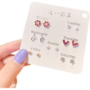 ピアス 7点セット スタッドピアス レディース 女性 アクセサリー 小ぶり 小さめ ラインストーン ハート スター パール調 デザイン豊富 シンプル 上品 きれいめ お洒落 おしゃれ かわいい 普段使い デイリー お出かけ 耳飾り ギフト プレゼント 婦人用