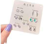 ピアス 7点セット スタッドピアス レディース 女性 アクセサリー 小ぶり 小さめ ラインストーン ハート スター パール調 デザイン豊富 シンプル 上品 きれいめ お洒落 おしゃれ かわいい 普段使い デイリー お出かけ 耳飾り ギフト プレゼント 婦人用