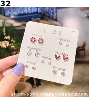 ピアス 7点セット スタッドピアス レディース 女性 アクセサリー 小ぶり 小さめ ラインストーン ハート スター パール調 デザイン豊富 シンプル 上品 きれいめ お洒落 おしゃれ かわいい 普段使い デイリー お出かけ 耳飾り ギフト プレゼント 婦人用