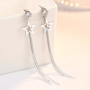 ピアス スタッドピアス バックキャッチ レディース アクセサリー ロング 揺れる かわいい チェーン ラインストーン 星 スター ビジュー 宝石風 天然石風 スネークチェーン シルバーカラー 普段使い お出かけ お呼ばれ 可愛い おしゃれ きれいめ 上品 女性 彼女 妻 嫁 大人女子 婦人 ガールズ プレゼント ギフト 贈り物 誕生日 記念日 母の日 ホワイトデー クリスマス