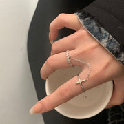 指輪 ダブルチェーンリング レディース 女性用 オープンリング ラインストーン ひし形 ウェーブ ギザギザ クロス 十字架 おしゃれ 華やか かわいい プレゼント ギフト 誕生日 記念日 デイリー 普段使い お出かけ