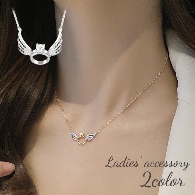 ネックレス レディース 女性 アクセサリー ラインストーン キラキラ 羽 可愛い おしゃれ 上品 大人女子 デート 記念日 誕生日 パーティー 2次会 贈り物 ギフト プレゼント お出かけ ファッション小物