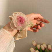シュシュ ヘアゴム 髪ゴム ヘアクリップ レディース 女性用 ヘアアクセサリー 髪飾り 花 バラ 薔薇 フラワー チュールレース 透け感 シースルー ベージュ まとめ髪 ヘアアレンジ 髪留め かわいい 上品 おしゃれ
