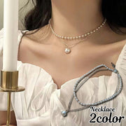 ネックレス 2連風 フェイクパール 重ね付け風アクセサリー レディース 女性用 チェーン 上品 エレガント おしゃれ 華やか パーティ フォーマル プレゼント ギフト 誕生日 記念日 ファッション小物