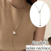 ネックレス ロング アクセサリー レディース 女性 パール調 フェイクパール シンプル チェーン 上品 おしゃれ 大人可愛い 結婚式 イベント プレゼント ギフト 華奢 細め 仕事 ゴールドカラー シルバーカラー 長さ調節 20代 30代 40代 50代 60代