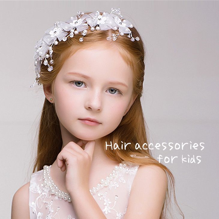 ヘッドドレス ヘアアクセサリー キッズ ジュニア カチューシャ 髪飾り 子供 女の子 ヘアアレンジ おめかし 結婚式 パーティ お呼ばれ 花 フラワー ホワイト