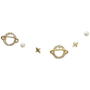 スタッドピアス 3ペアセット アクセサリー レディース 女性用 ファッション小物 小ぶり 小さめ ラインストーン フェイクパール ボール 惑星 土星 プラネット シンプル かわいい おしゃれ 上品 プレゼント ギフト 誕生日 記念日 デイリー 普段使い 通勤 通学 オフィス