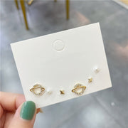 スタッドピアス 3ペアセット アクセサリー レディース 女性用 ファッション小物 小ぶり 小さめ ラインストーン フェイクパール ボール 惑星 土星 プラネット シンプル かわいい おしゃれ 上品 プレゼント ギフト 誕生日 記念日 デイリー 普段使い 通勤 通学 オフィス
