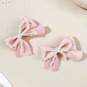 ヘアクリップ 髪留め 2個セット レディース 女性 ヘアアクセサリー ファッション雑貨 リボン くちばしクリップ ワニクリップ フェイクパール サテン 無地 ピンク ブラック ホワイト シンプル フェミニン ガーリー 可愛い キュート ポップ カジュアル