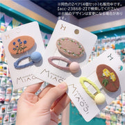 ヘアクリップ ヘアピン パッチン留め キッズ 子供 女の子 4個セット ヘアアクセサリー 髪留め 髪飾り まとめ髪 刺繍 フラワー ナチュラル 北欧風 キュート ガーリー かわいい おしゃれ お出かけ 通学 横髪 前髪 プレゼント ギフト 橙 ピンク 茶 青 緑 青